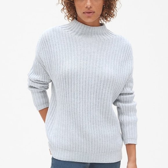 GAP Sweaters - Gap Shaker Stitch Pullover Mock Neck Sweater Gray